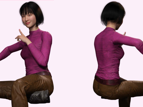 Noi - Kecantikan Asia Musim Gugur yang Cantik Dalam Warna Ungu Dan Coklat Model 3D