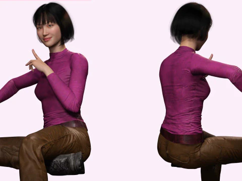 Noi - Autumn Chic Asian Bueauty In Purple And Brown 3D Model