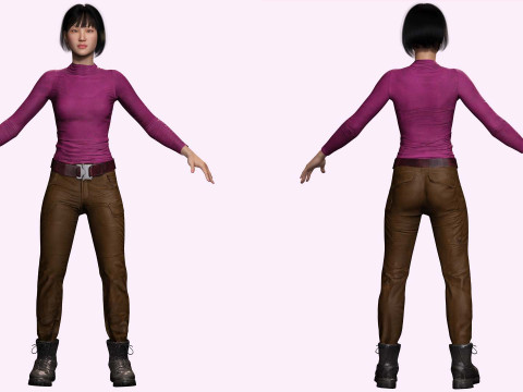 Noi - Kecantikan Asia Musim Gugur yang Cantik Dalam Warna Ungu Dan Coklat Model 3D