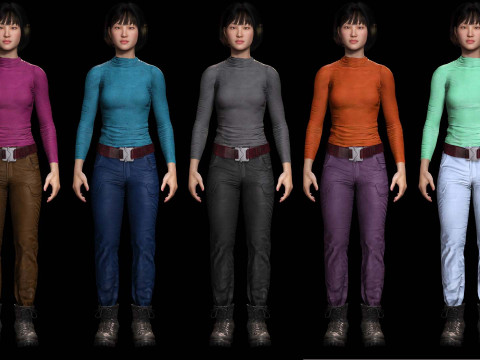 Noi - Kecantikan Asia Musim Gugur yang Cantik Dalam Warna Ungu Dan Coklat Model 3D