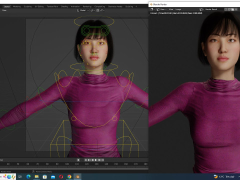 Noi - Kecantikan Asia Musim Gugur yang Cantik Dalam Warna Ungu Dan Coklat Model 3D