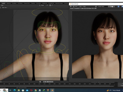 Noi - Kecantikan Asia Musim Gugur yang Cantik Dalam Warna Ungu Dan Coklat Model 3D