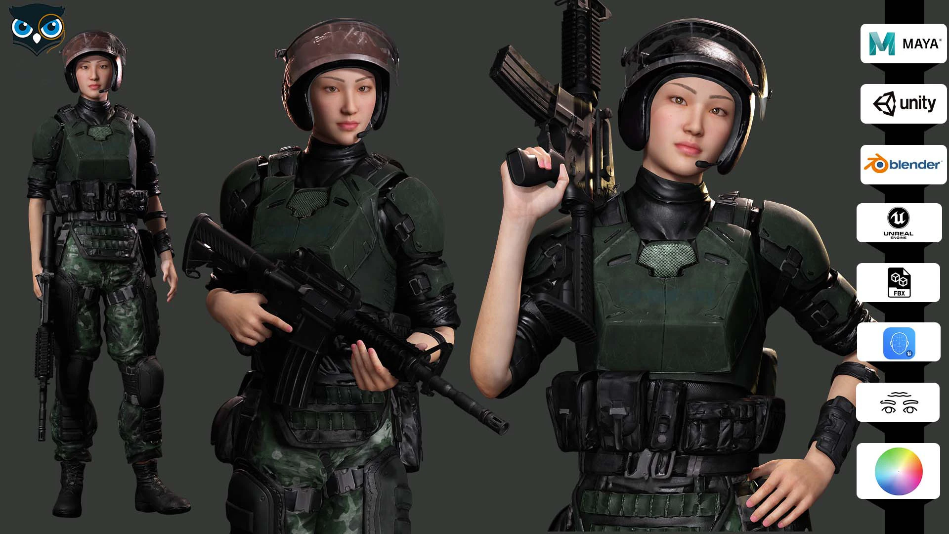 Noi - Asian Strength in Military Attire 3D Model .c4d .max .obj .3ds .fbx .stl .blend 