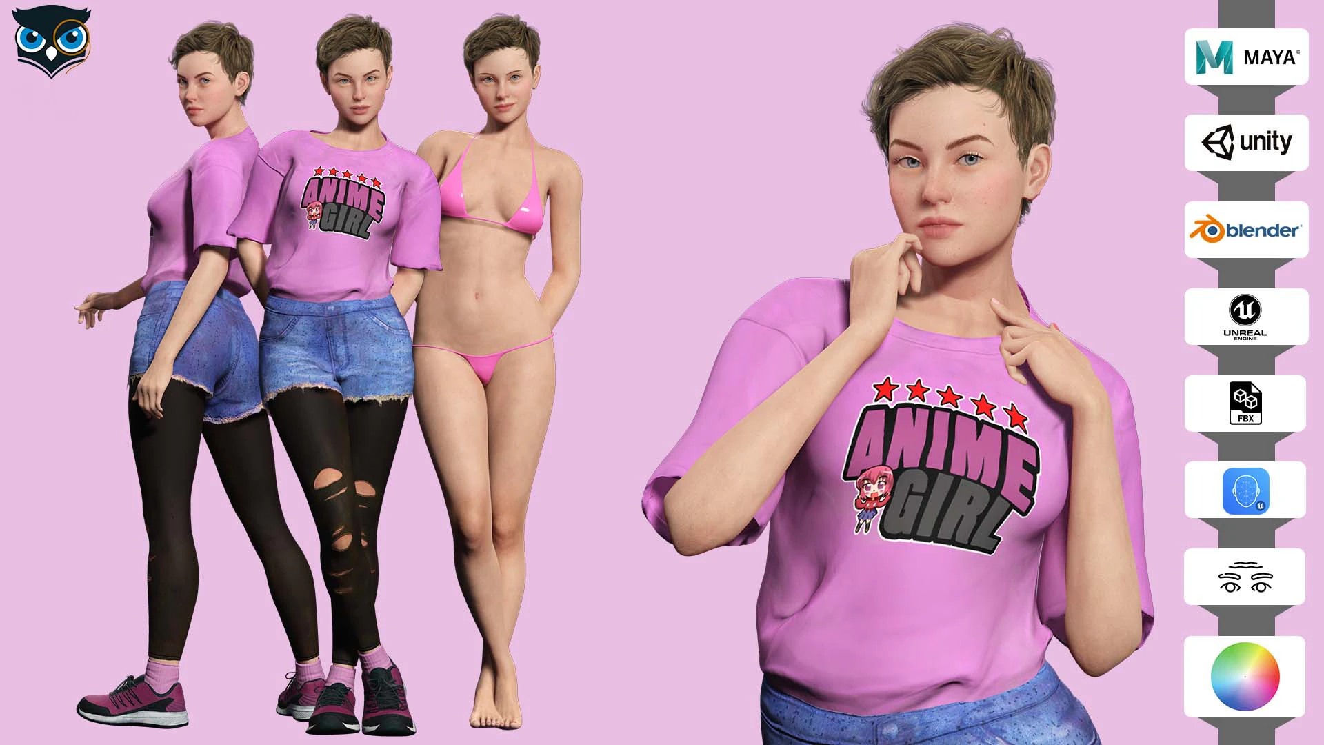 Amelia Pink Bliss - Young Chic 3D Model .c4d .max .obj .3ds .fbx .stl .blend