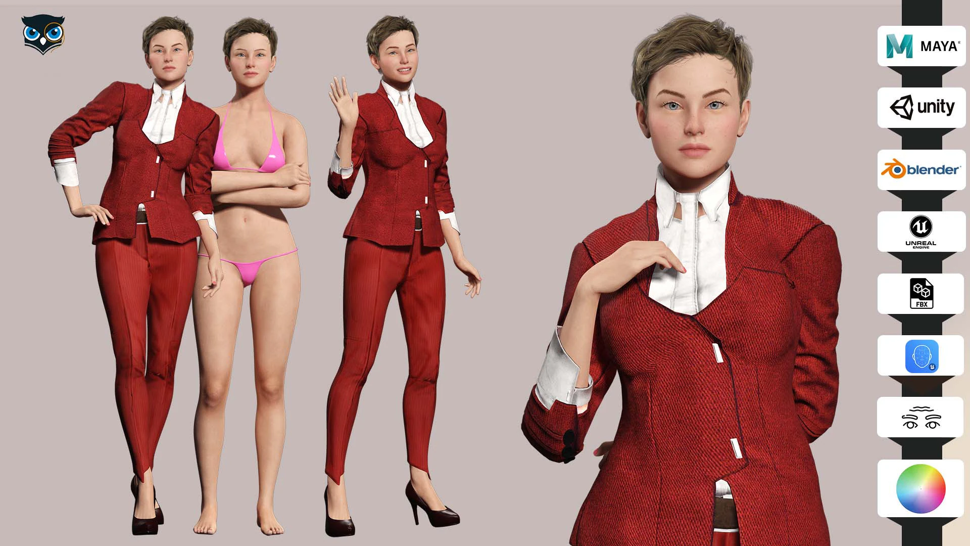 Amelia - Chic Blend Red And white 3D Model .c4d .max .obj .3ds .fbx .stl .blend