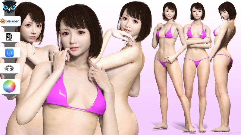 Rin - Fille asiatique r&eacute;aliste Hd Modèle 3D .c4d .max .obj .3ds .fbx .stl .blend 