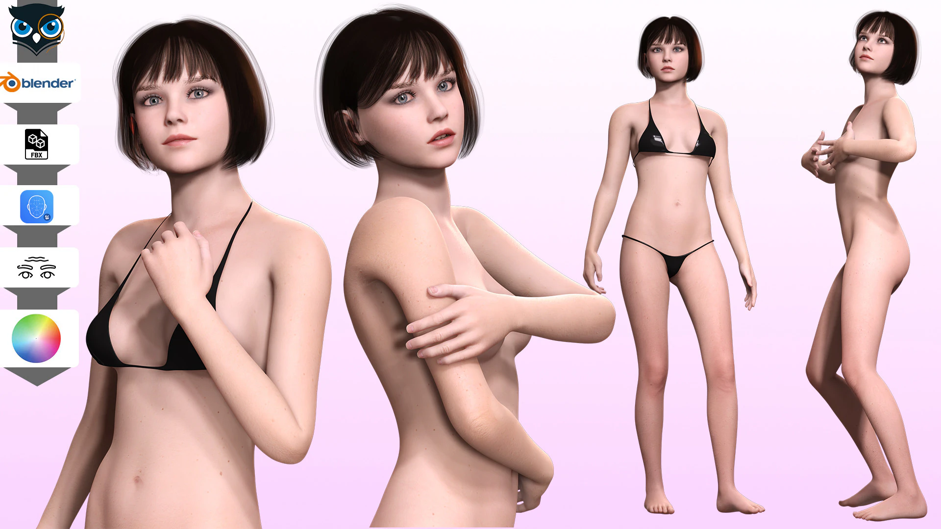 Amel Realistic Beautiful Girl Baseshape 3D Model .c4d .max .obj .3ds .fbx .stl .blend