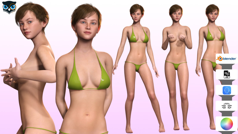 Aurora-Realistic Girl in bikini Low-poly Model 3D .c4d .max .obj .3ds .fbx .stl .blend 