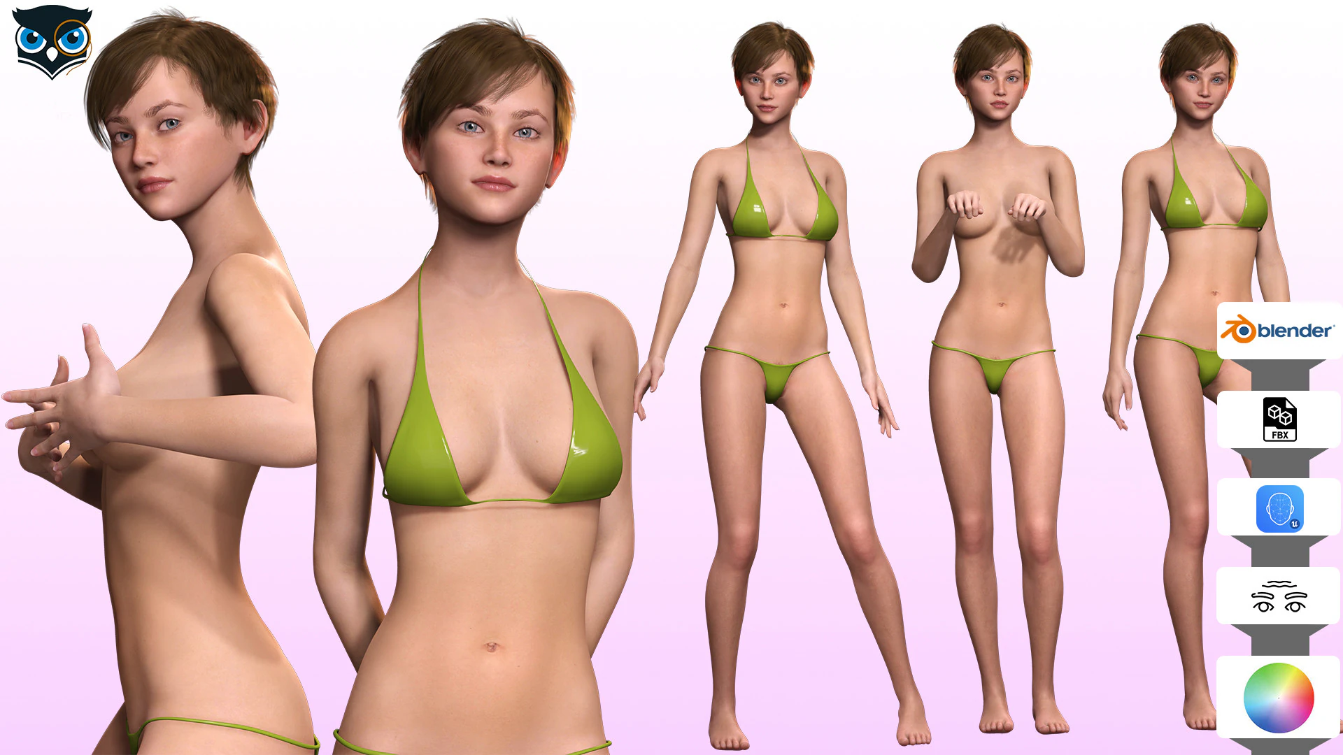 Aurora-Realistic Girl in bikini Low-poly 3D Model .c4d .max .obj .3ds .fbx .stl .blend 