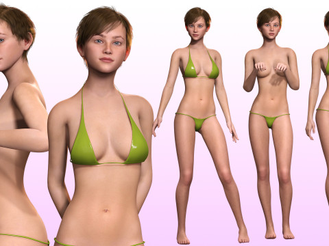 Aurora-Realistic Girl in bikini Low-poly 3Dモデル
