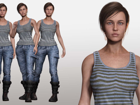 Clara - Realistic Woman In Survival Casual Outfit 3D 模型