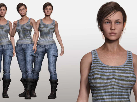 Clara - Mulher Realista em Roupa Casual de Sobreviv&ecirc;ncia Modelo 3D