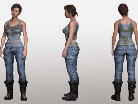 Clara - Realistic Woman In Survival Casual Outfit 3D Model