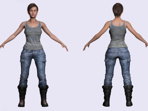 Clara - Realistic Woman In Survival Casual Outfit 3D Model