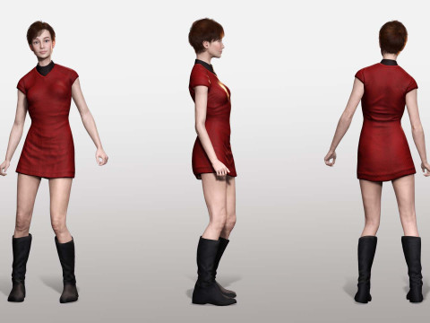 Mariya - Realistic Women With Red Dress Modello 3D