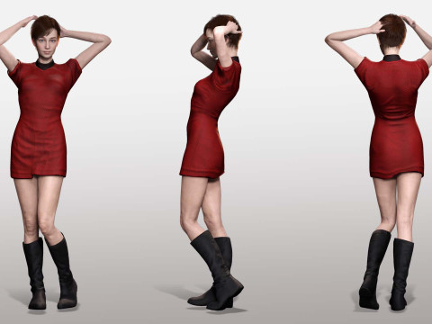 Mariya - Realistic Women With Red Dress Modello 3D