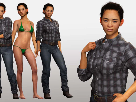 Dahlia - Afro-américain réaliste en vêtements décontractés Modèle 3D