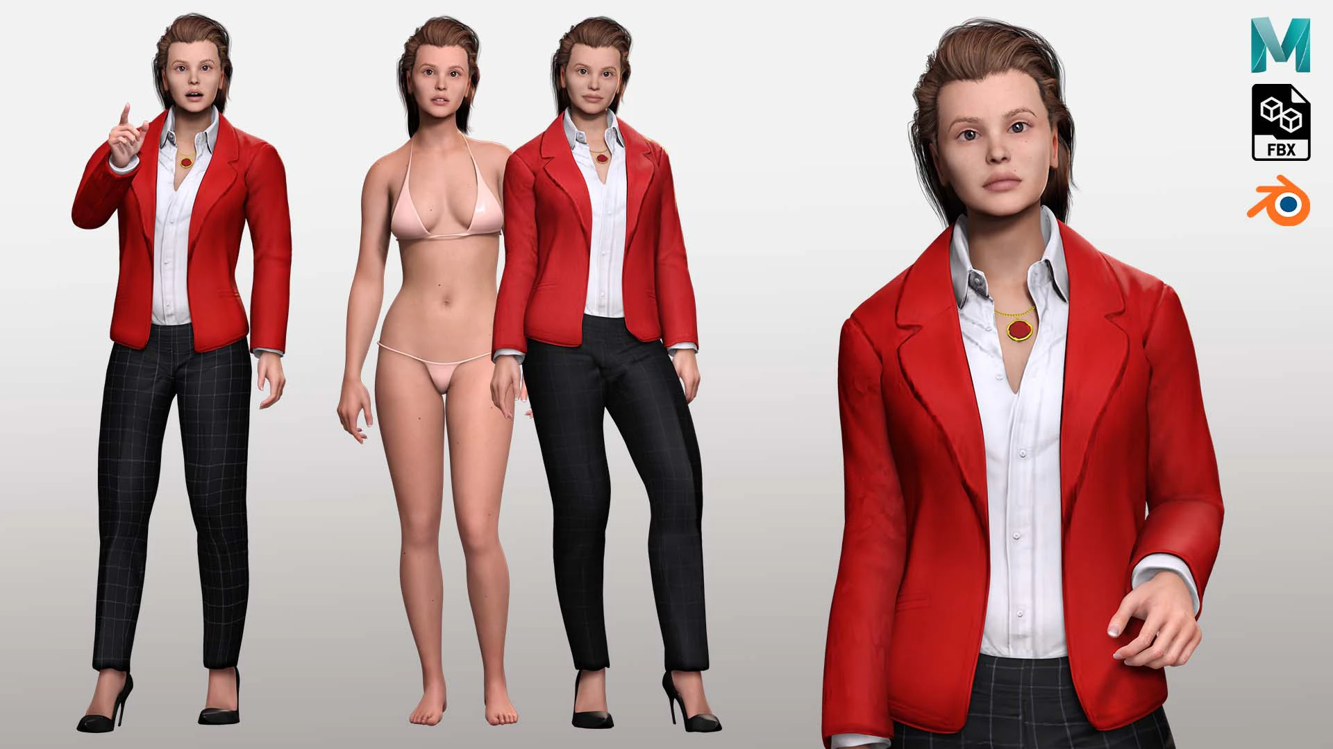 Jumana - Business Woman With Red And Black Suit 3D Model .c4d .max .obj .3ds .fbx .stl .blend 