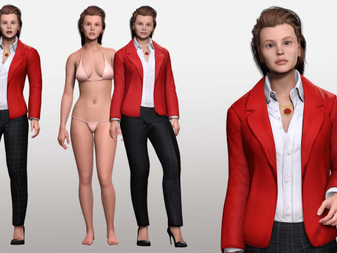 Jumana - Business Woman With Red And Black Suit 3D Model