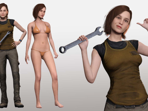 Sabrina- Realistic Woman with Repairman cloth 3Dモデル