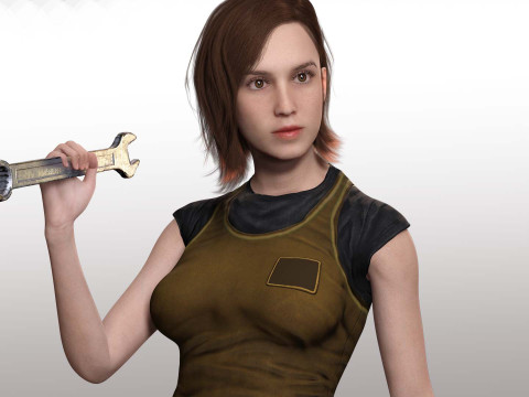 Sabrina- Realistic Woman with Repairman cloth Modello 3D