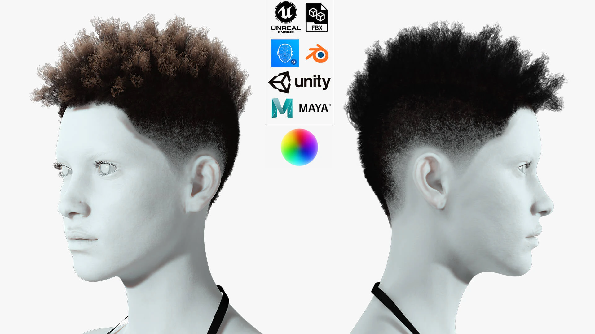 Hair Afro Short Female 3D Model .c4d .max .obj .3ds .fbx .stl .blend 