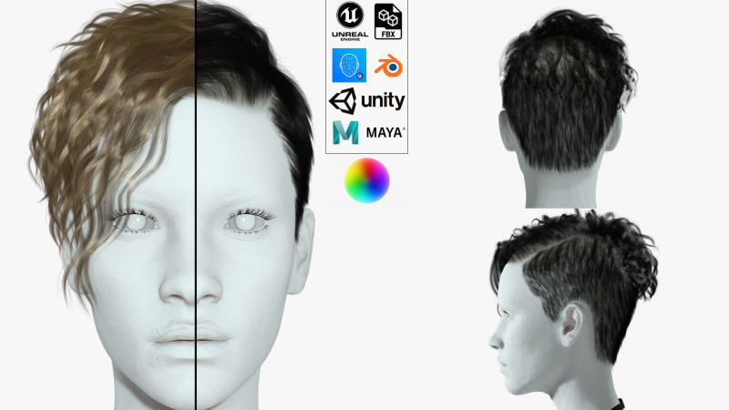 Realistic Female hair cyberpunk ready 3D 모델 .c4d .max .obj .3ds .fbx .stl .blend