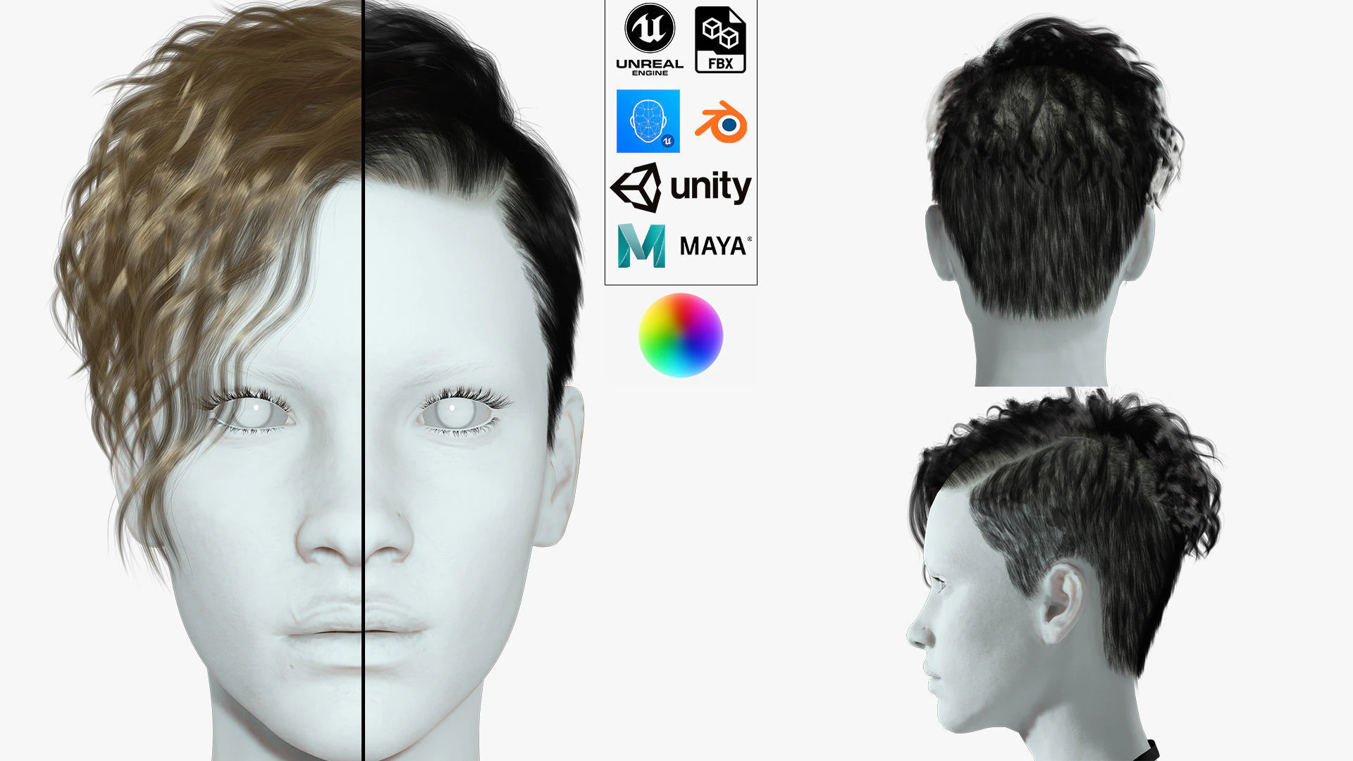 Realistic Female hair cyberpunk ready 3D Model .c4d .max .obj .3ds .fbx .stl .blend 