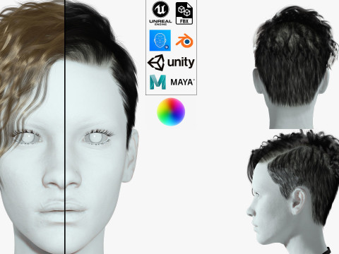 Realistic Female hair cyberpunk ready 3D Модель