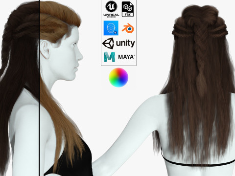 Realistic Female Long hair colorable cards 3D Модель