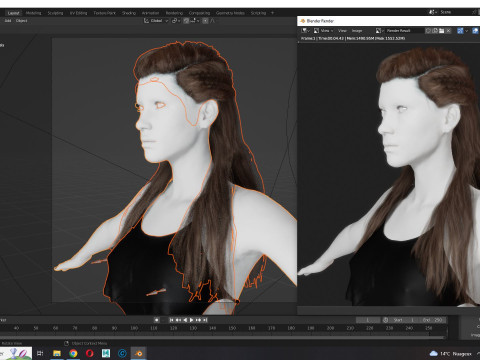 Realistic Female Long hair colorable cards 3D Modell