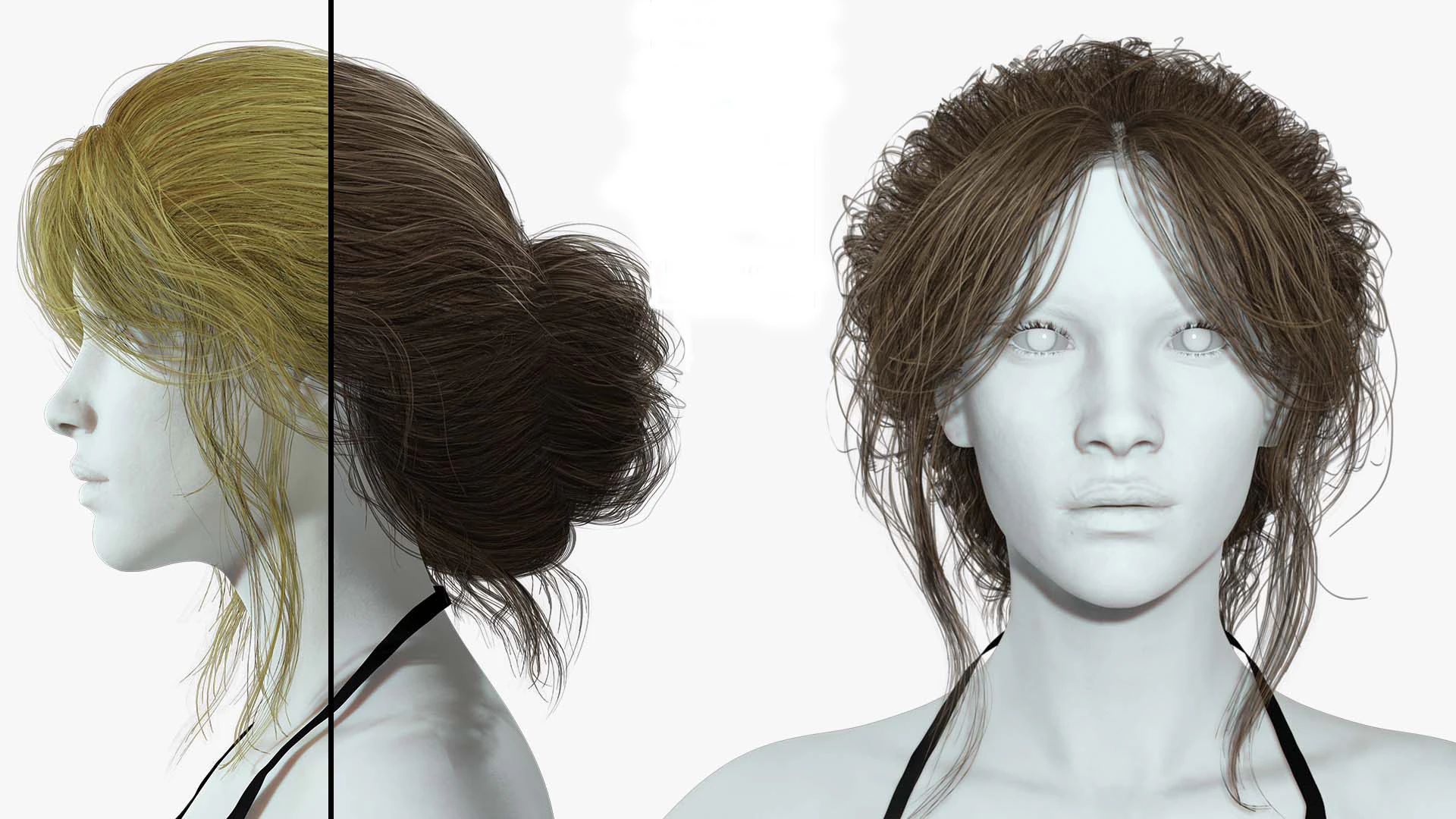 Female hair poly cards realistic 3D Model .c4d .max .obj .3ds .fbx .stl .blend 
