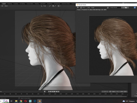 Female hair poly cards realistic 3D Model