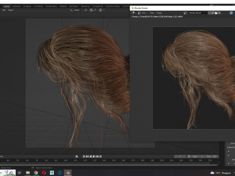 Female hair poly cards realistic 3D Model