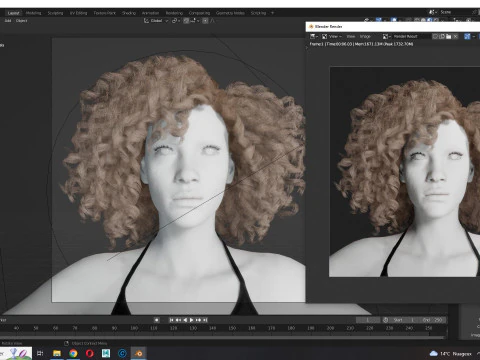 Realistic Female hair curly 3D Model