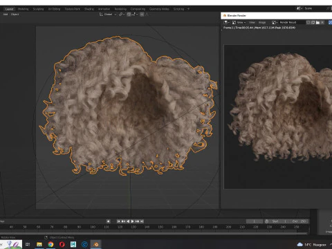 Realistic Female hair curly 3D Model
