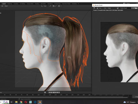 Realistic Female hair tail 3D Model