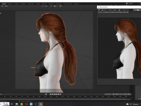 Realistic Female hair long tail 3D Model