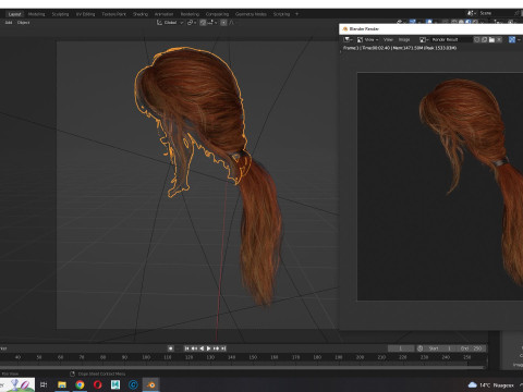 Realistic Female hair long tail 3D Model