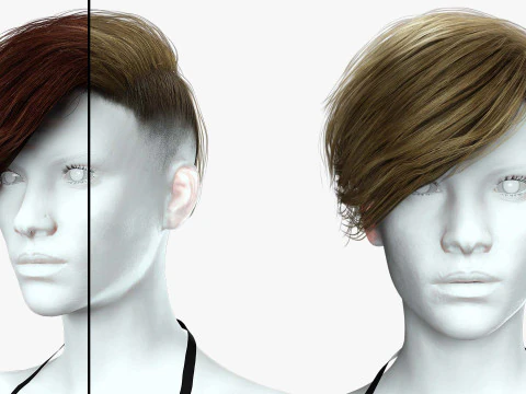 Cabelo feminino realista curto Modelo 3D