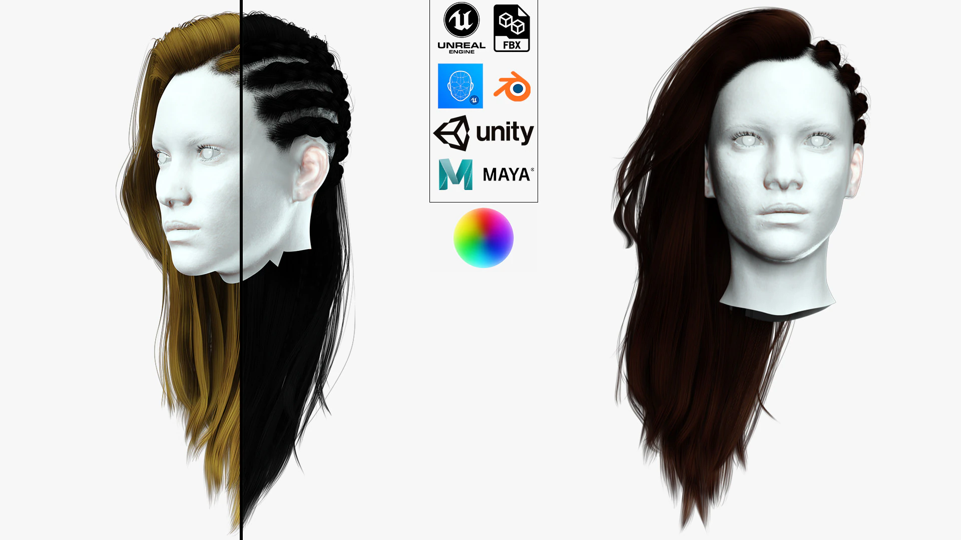 Realistic Female hair game cards 3D Model .c4d .max .obj .3ds .fbx .stl .blend 