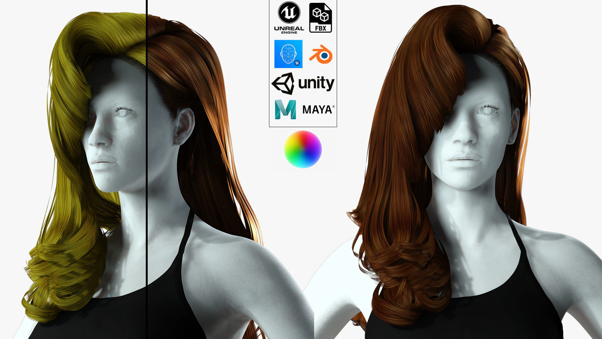 Realistic long hair female 3D Model .c4d .max .obj .3ds .fbx .stl .blend 