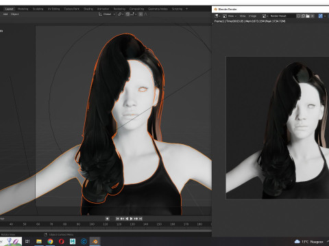 Realistic long hair female 3D मॉडल