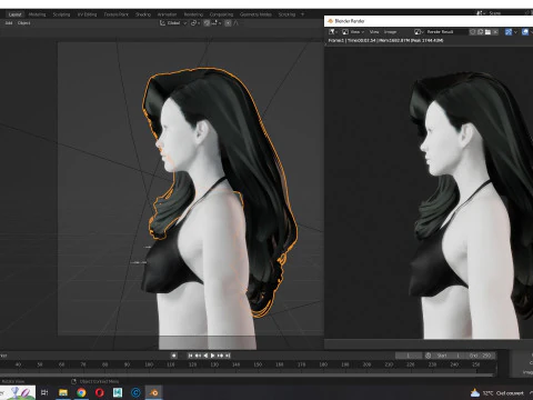 Realistic long hair female 3D Model