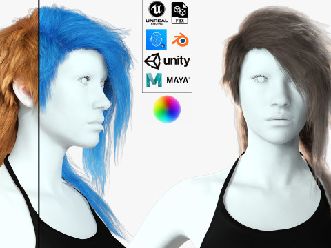 Realistic hair cyberpunk long 3Dモデル