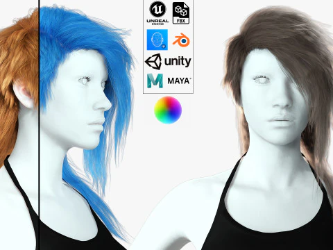 リアルなサイバーパンクロングヘア 3Dモデル