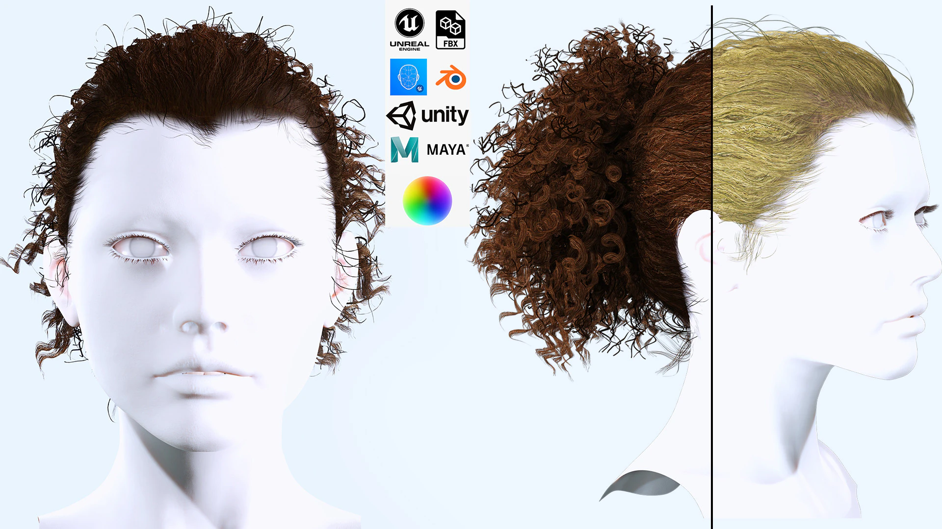 Realistic Curly Ponytail Hair 3D Model .c4d .max .obj .3ds .fbx .stl .blend 
