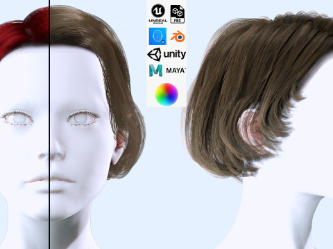 Female Short Bob Hair 3D Model