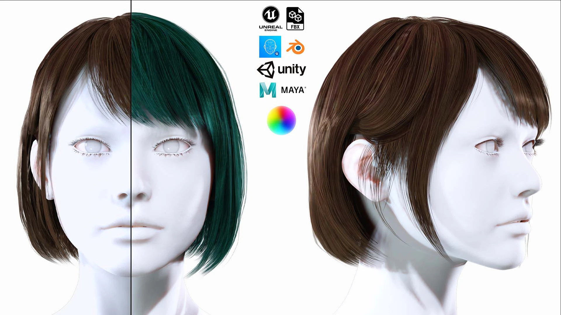 Female Bob Hair 3D Model .c4d .max .obj .3ds .fbx .stl .blend