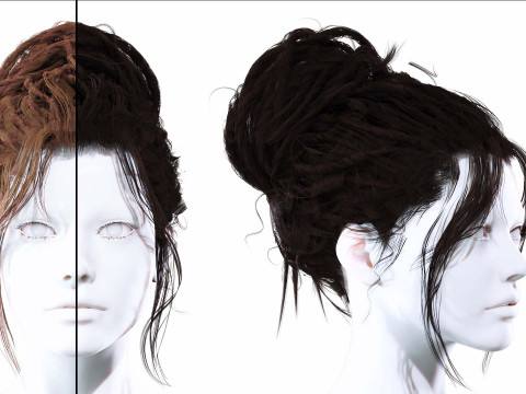 Female Curly Bun Hair 3D Model